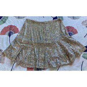 Free People Gold Mini Skirt Sparkly Sequins Size Medium New Years Eve Party
